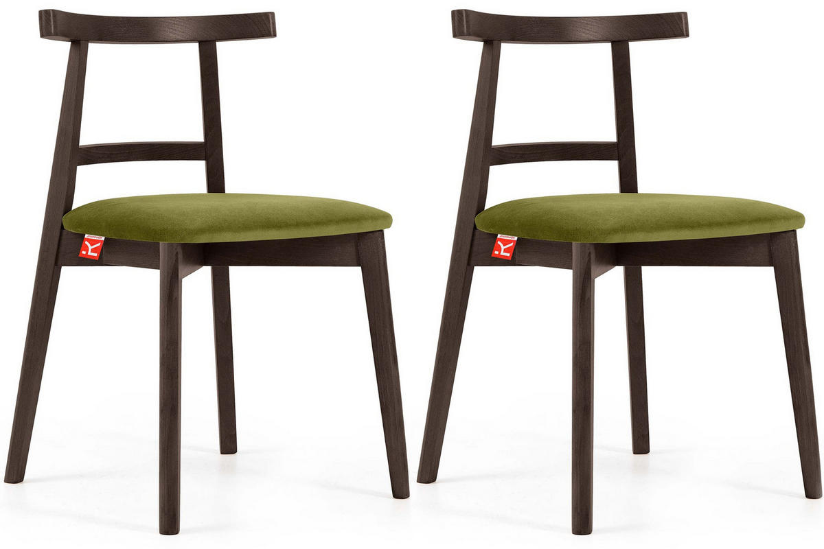 ESSTISCHSTÜHLE LILIO 2 St Vintage, Buchenholz / Stoff - Dunkelbraun/Olivgrün, Holz/Textil (47/76/45cm) - KONSIMO®