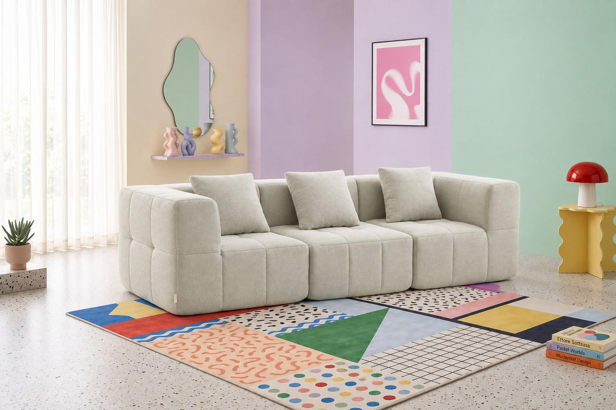 3-SITZER-SOFA Bouclé-Stoff Cremebeige - Beige, Textil (260/73/95cm) - MILYsofa