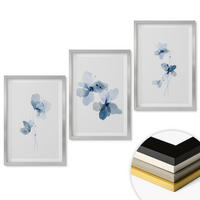 WANDBILDER 3er Set - 40x60 cm Silberner Rahmen - Blaue Blumen - Silberfarben, Kunststoff (40/60cm) - ArtPrintCave
