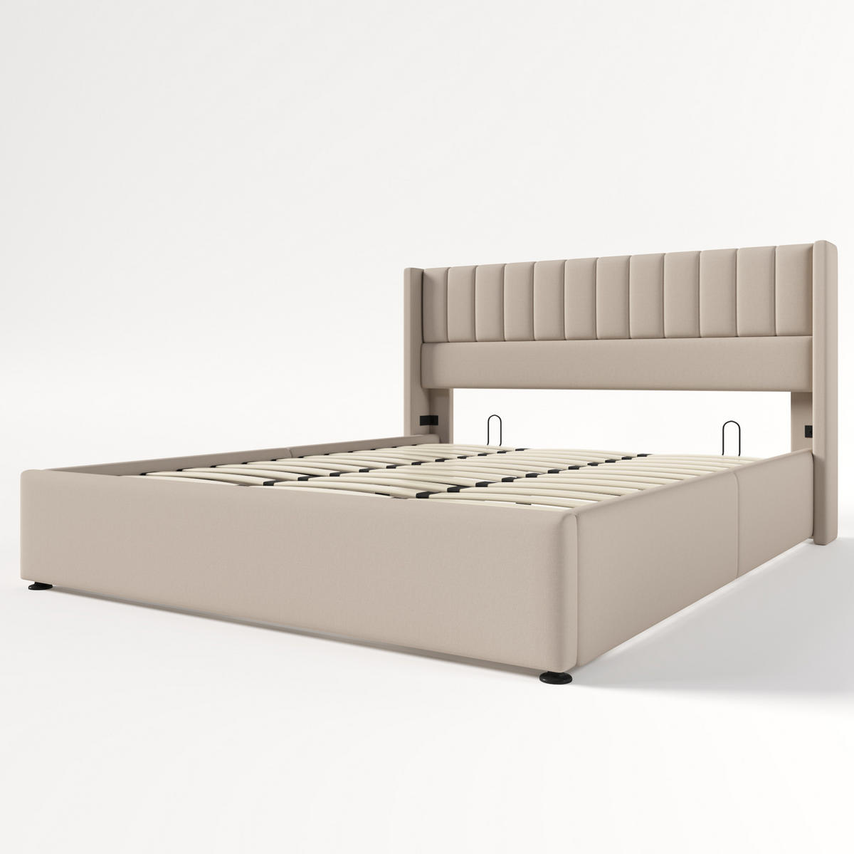 ČALÚNENÁ posteľ z ľanu a masívneho dreva 180x200 cm béžová s hydraulickým úložným priestorom - béžová, textil (180/200cm) - Modfu