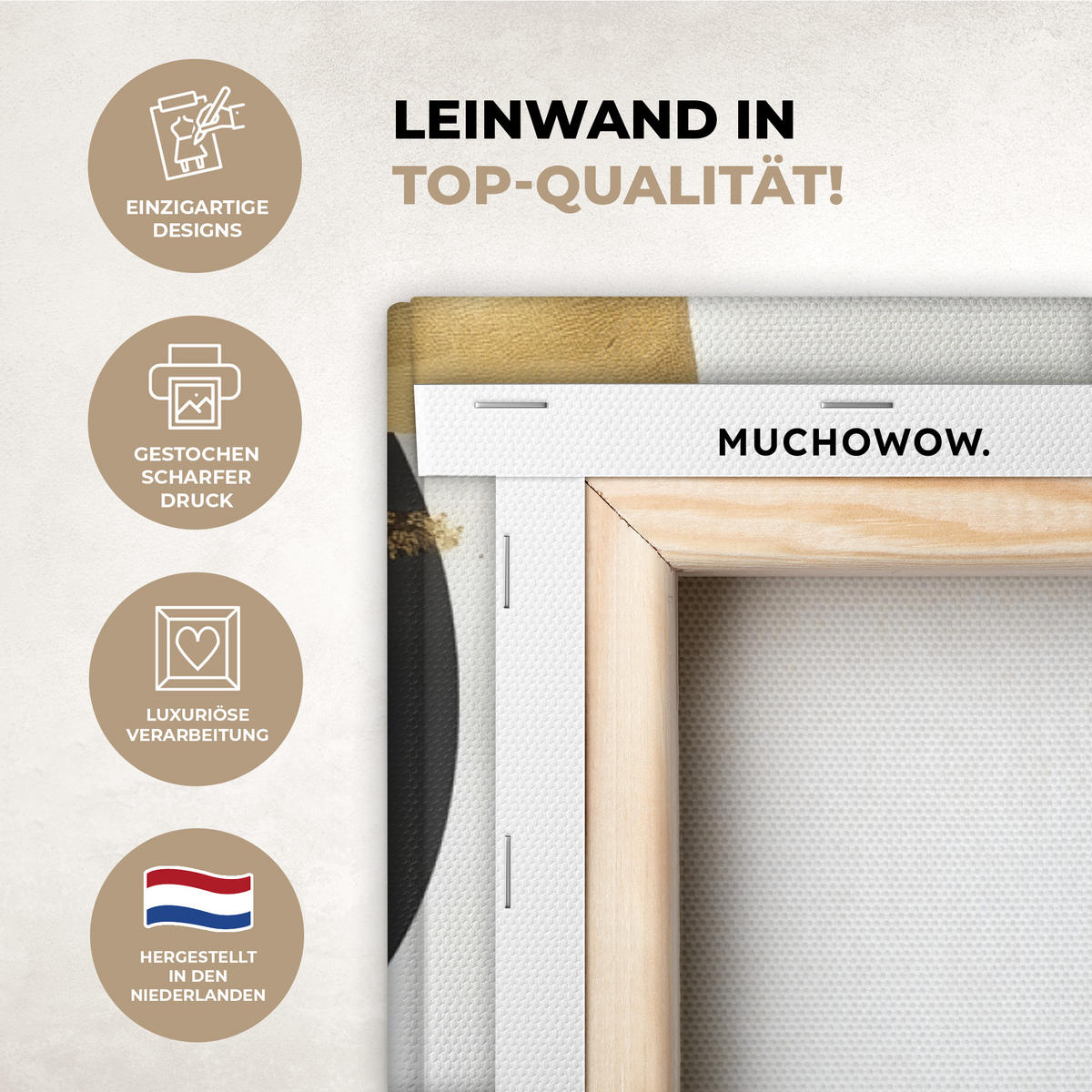 LEINWANDBILD Gold - Rechtecke - Kreise - Abstrakt Groß 140x90 cm - Weiß, Textil (140/90cm) - MuchoWow