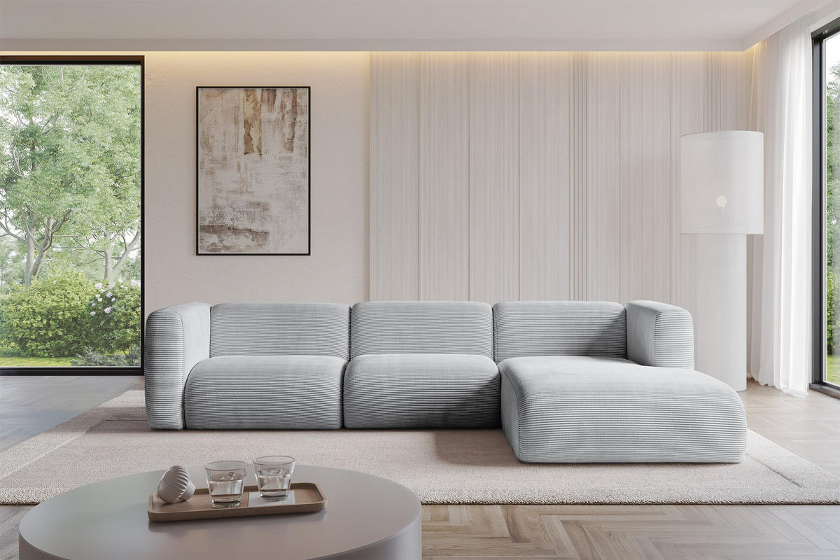 ECKSOFA Ottomane Rechts MIRA-L2 318x179x89 Grau Cord - Blaugrau/Schwarz, Holzwerkstoff/Kunststoff (318/179cm) - ALTDECOR