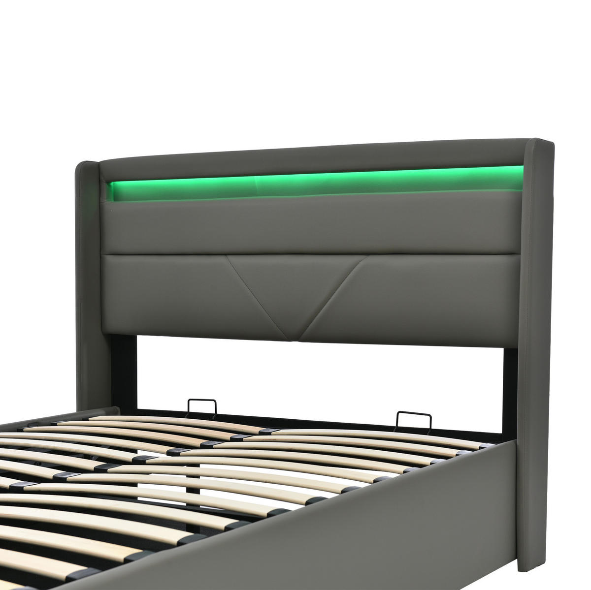 POLSTERBETT mit Bettkasten und LED 140x200 cm PU Grau inklusive Matratze - Grau, Metall (140/200cm) - Meubliv