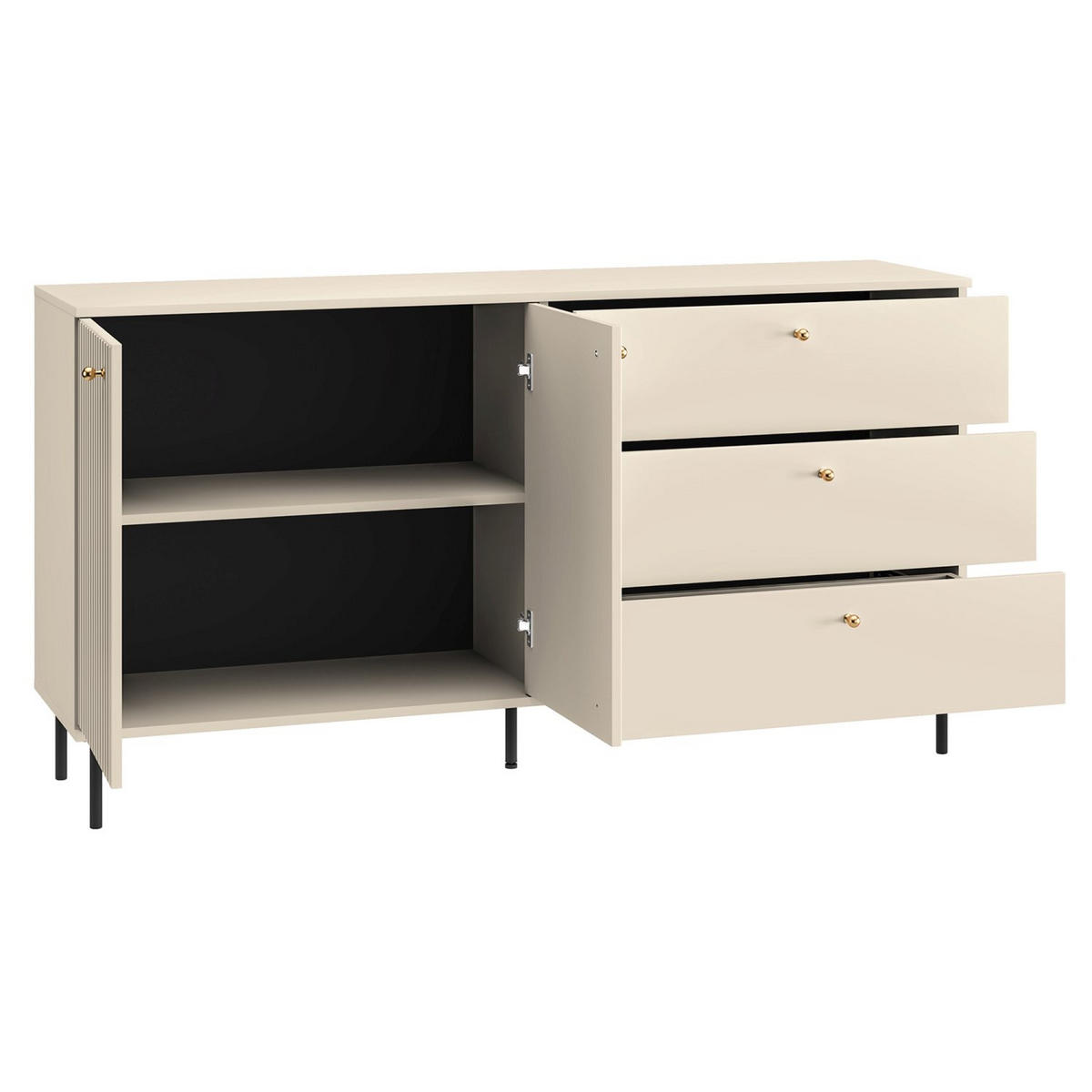 SIDEBOARD CALETTO Beige 160 cm - Beige/Goldfarben, Holzwerkstoff/Metall (160/84.8/40cm) - Selsey
