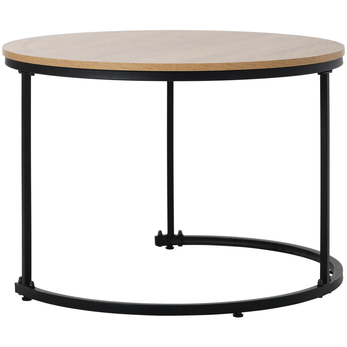 2ER Set runde Couchtische, groß & klein, MDF in Eichefarben, Metallrahmen, 50/70,5 + 45,5/44 cm,Eichefarben - Eichefarben, Holzwerkstoff (70.5/70.5/50cm) - Redom