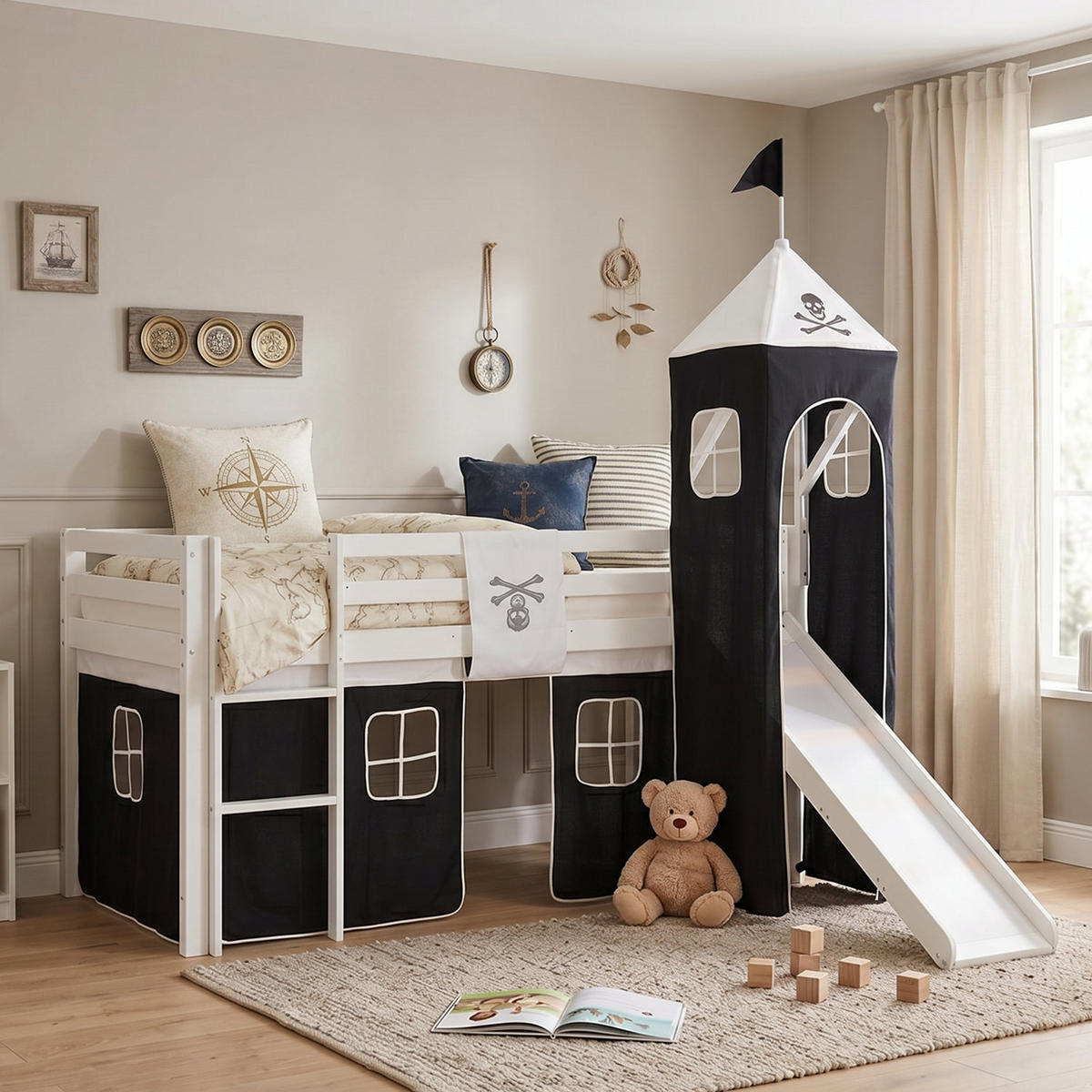 HOCHBETT 90/200 cm mit Lattenrost Pirat - Schwarz/Weiß, Holz - Homestyle4u