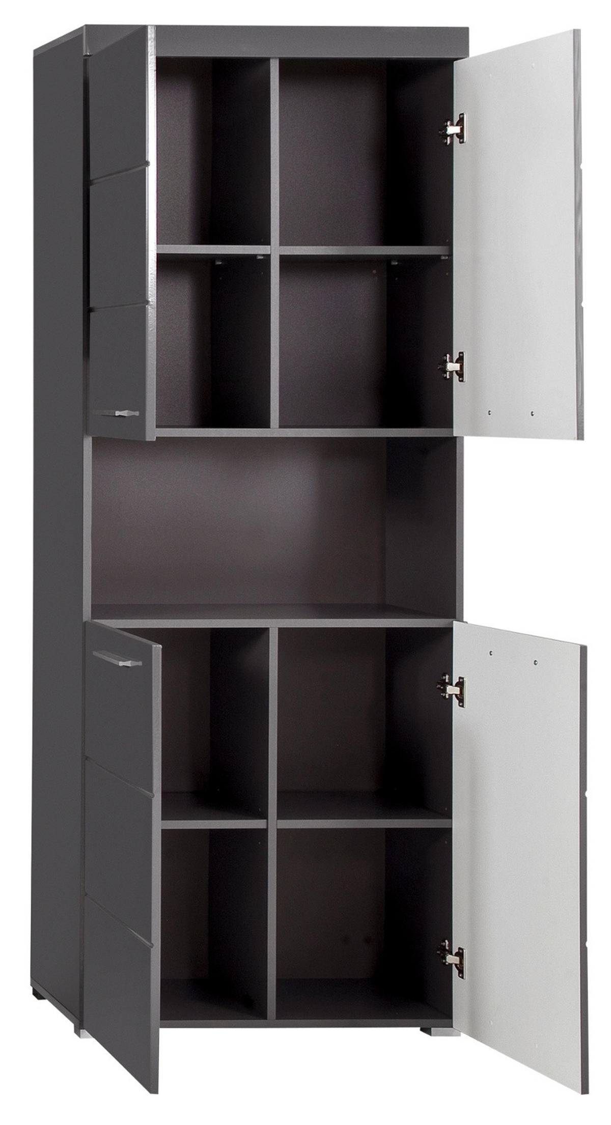 HOCHSCHRANK grau Hochglanz 73 x 190 cm, Badschrank 4-türig - Grau, Holzwerkstoff/Kunststoff (73/190/31cm) - Top.Furn