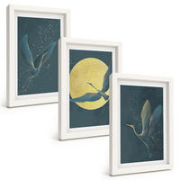 BILDER SET 3er Set - 20x30 cm Weißer Rahmen - Kraniche im Flug bei Nacht - Weiß, Kunststoff (20/30cm) - TULUP