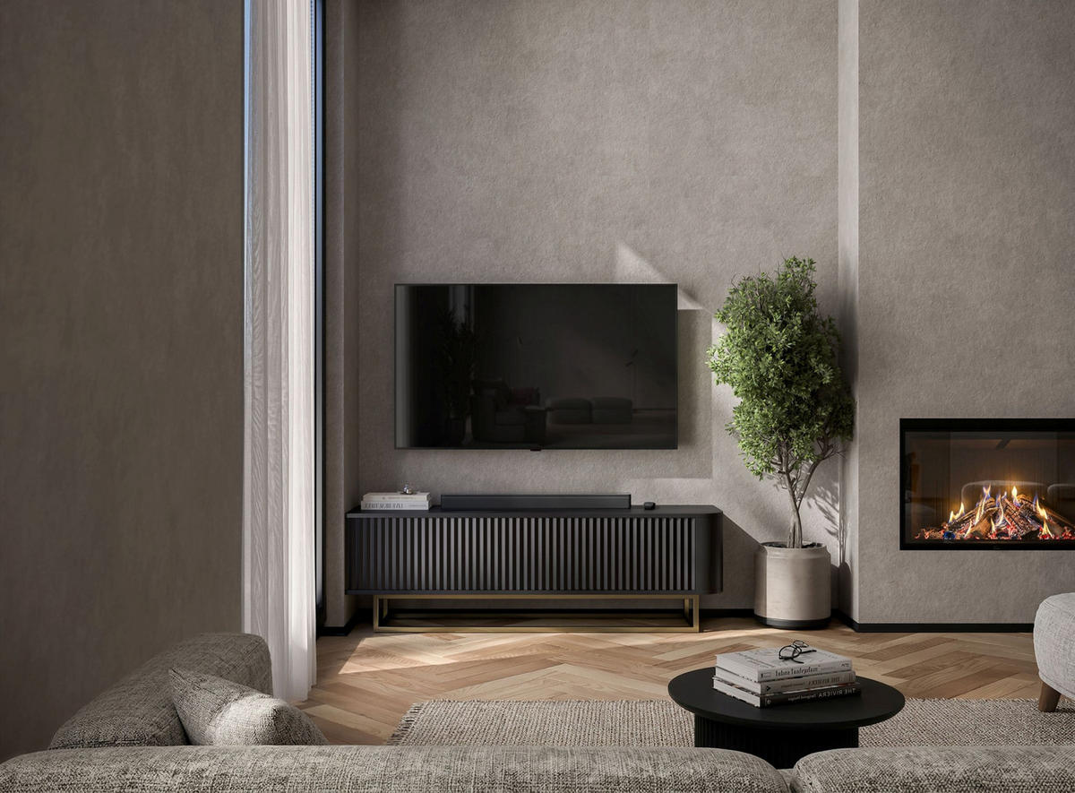 TV STOLÍK Aurora čierny matný 140 cm s kovovým rámom - čierna, kov/kompozitné drevo (140/44/35cm) - Meble Lindner