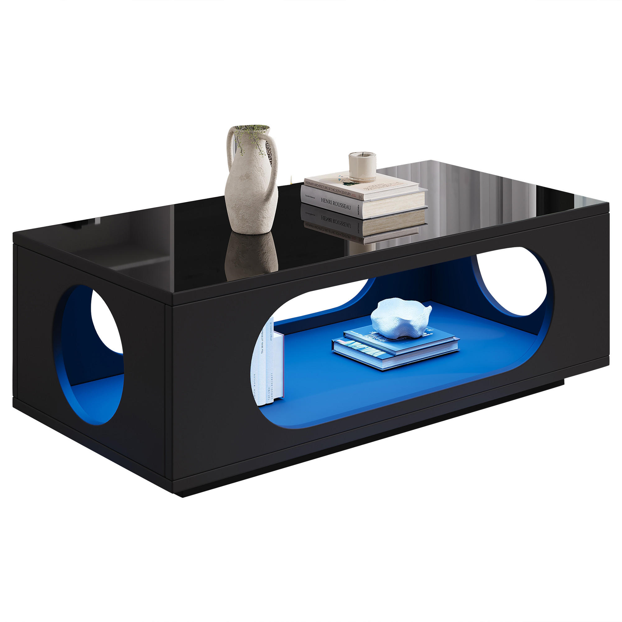 COUCHTISCH LED App-Steuerung Schwarz 100x50x35cm MDF 30kg Stauraum - Schwarz, Holzwerkstoff (100/50/35cm) - FLIEKS