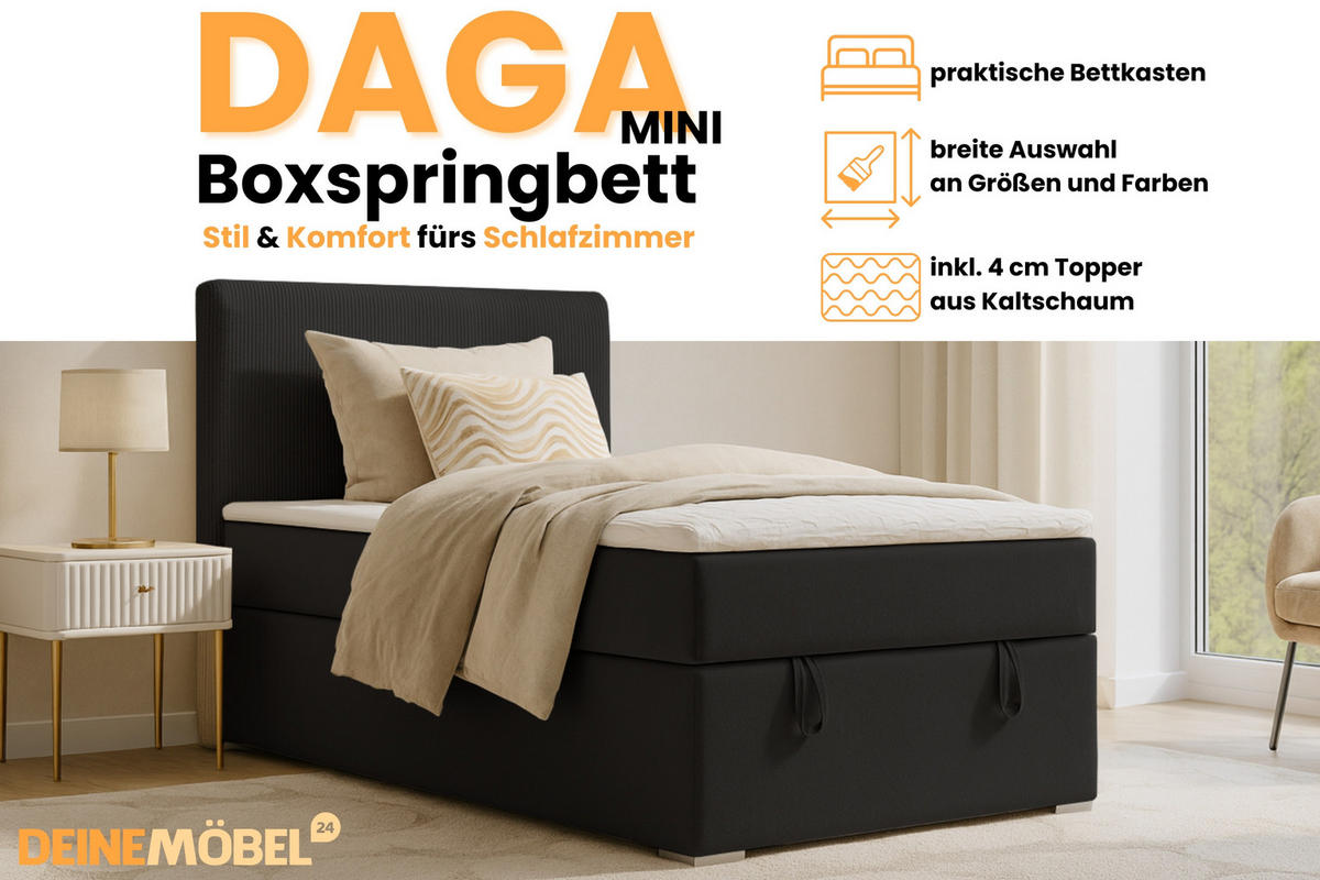 BOXBETT DAGA MINI 120/200 in Schwarz H4 - Schwarz, Holz/Holzwerkstoff (120/200cm) - Deine Möbel 24