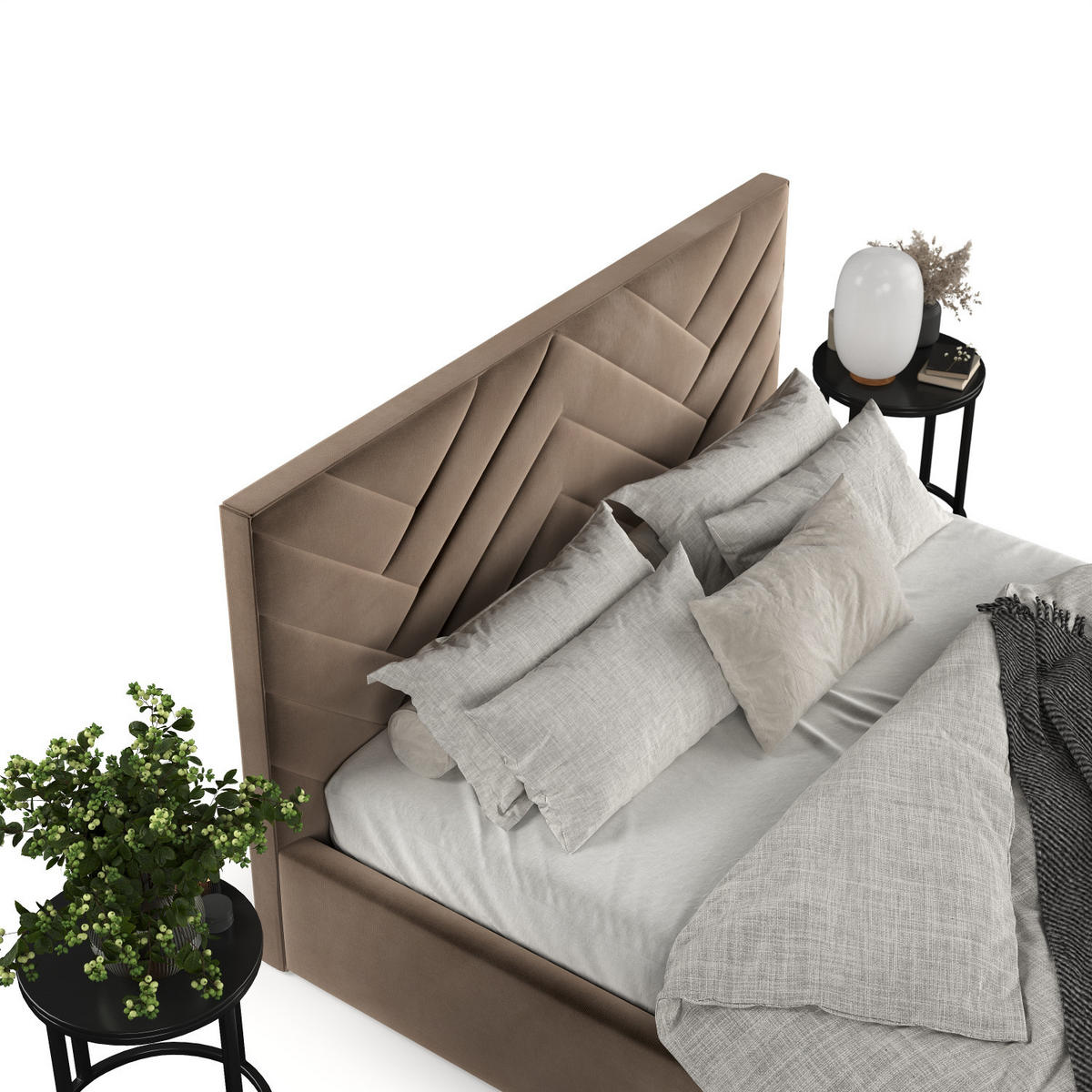 POLSTERBETT Arco 180/200 cm Braun im Paros Stoff - Schwarz/Naturfarben, Holz/Holzwerkstoff (180/200cm) - AltaBeds