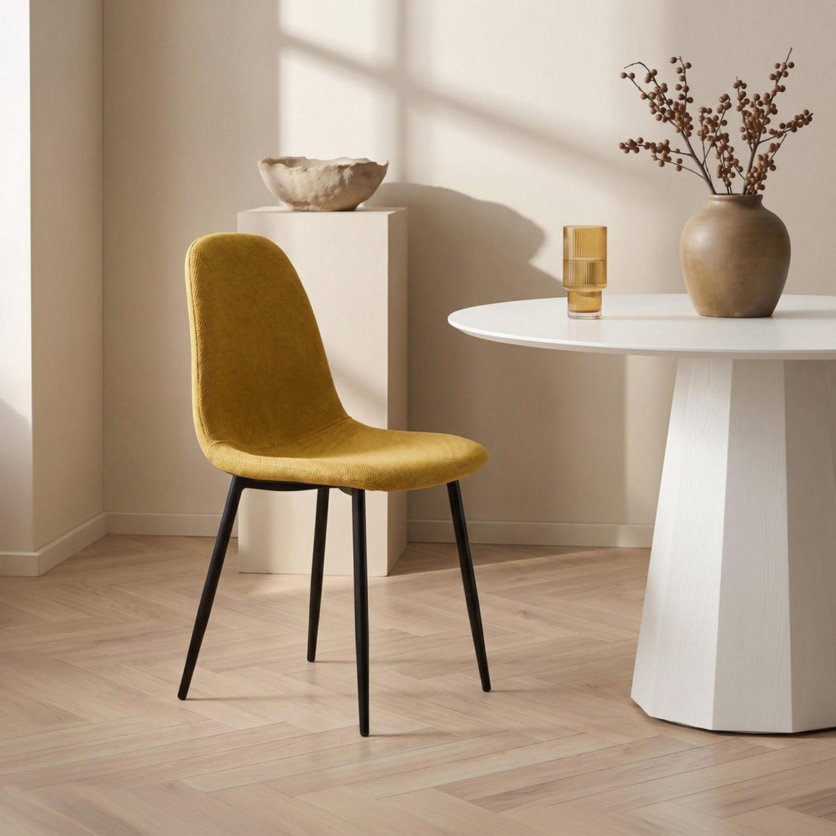ESSZIMMERSTUHL Ellis Senf / Gelb 43 cm x 87 cm 4er-Set - Dunkelgelb/Schwarz, Textil (43/87/54cm) - Klast Home