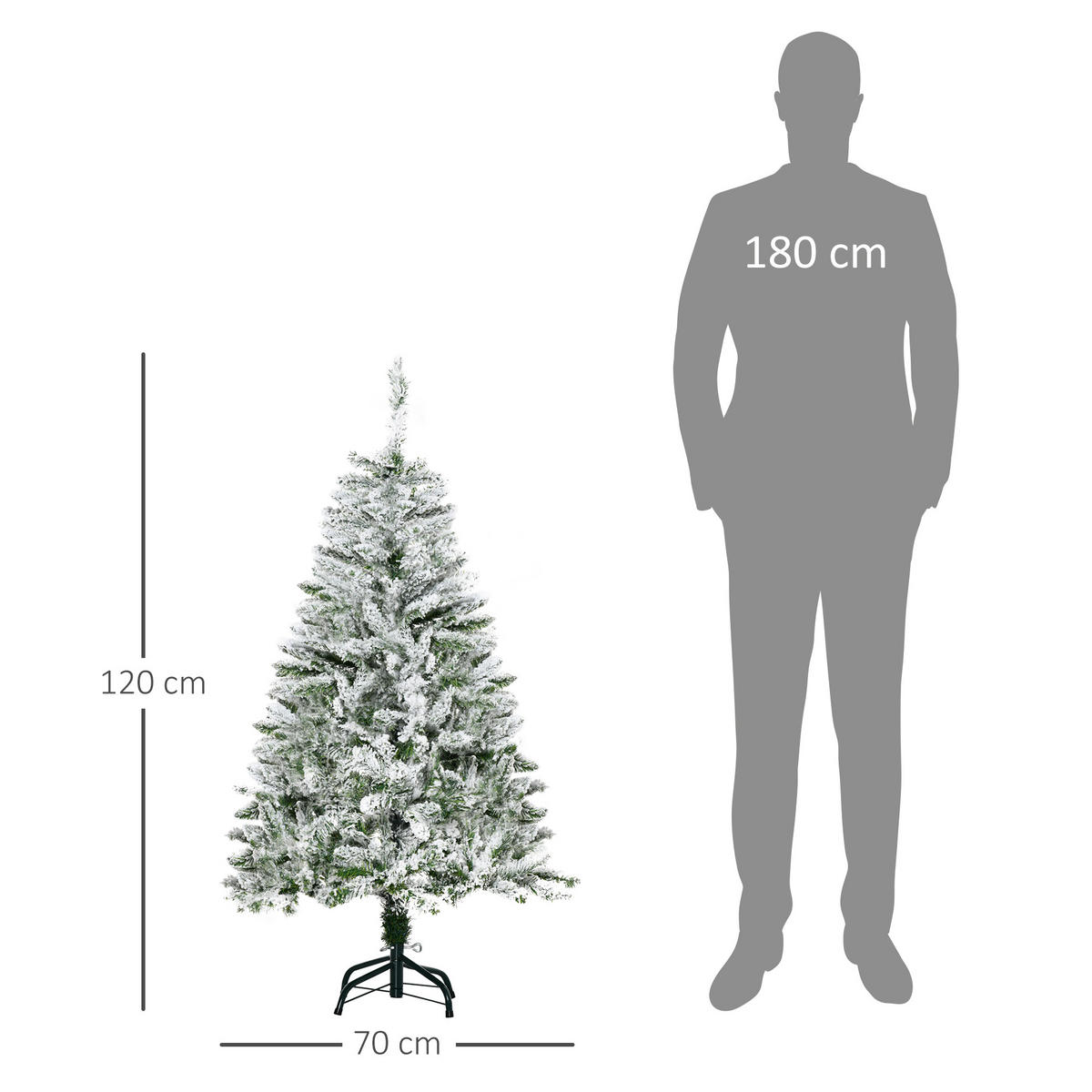 KÜNSTLICHER Weihnachtsbaum, 120 cm Kunstkiefer mit Kunstschnee, Indoor - Weiß/Grün, Kunststoff/Metall (120cm) - HOMCOM