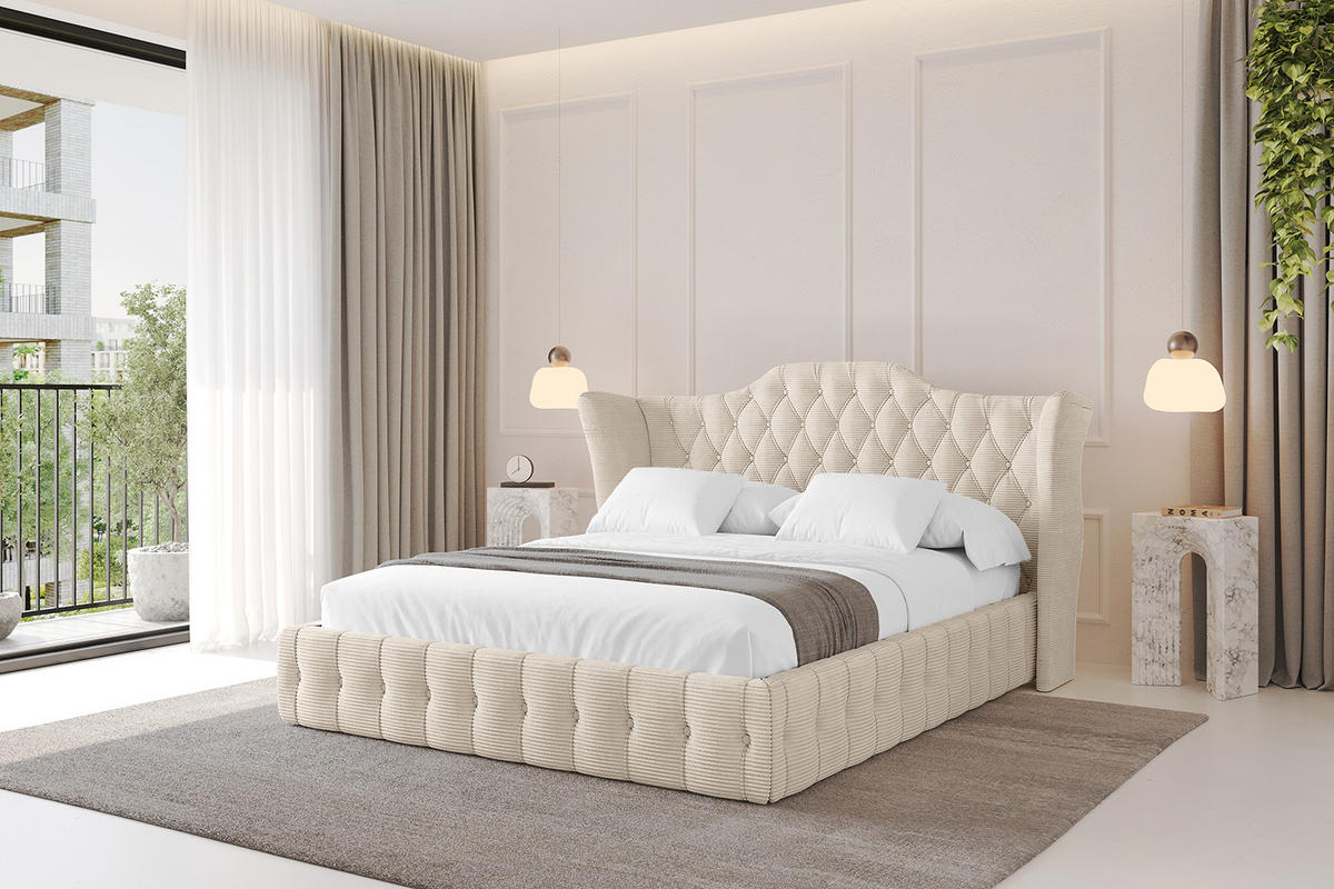 POLSTERBETT mit Bettkasten und Lattenrost, Boxbett ohne Matratze - MODY 180x200 Beige - Creme, Holzwerkstoff/Textil (180/200cm) - ALTDECOR