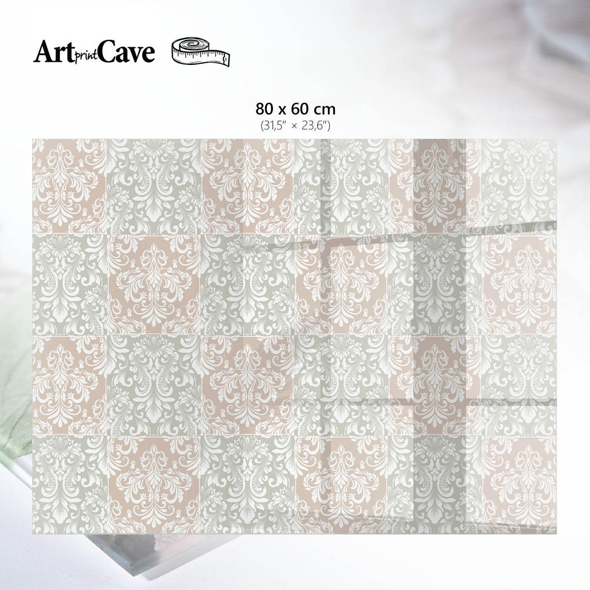 GLASPLATTE 80x60 cm – Klassischer Schmuck - Creme, Glas (0.4/80/60cm) - ArtPrintCave