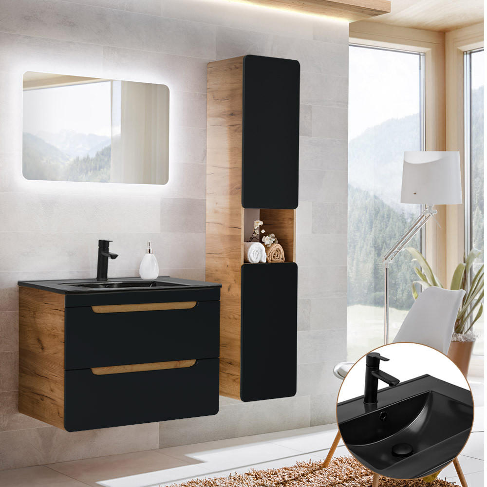 BADMÖBEL-SET 3-TLG. New-luton - Anthrazit, Holzwerkstoff (130/195/46cm) - Lomado