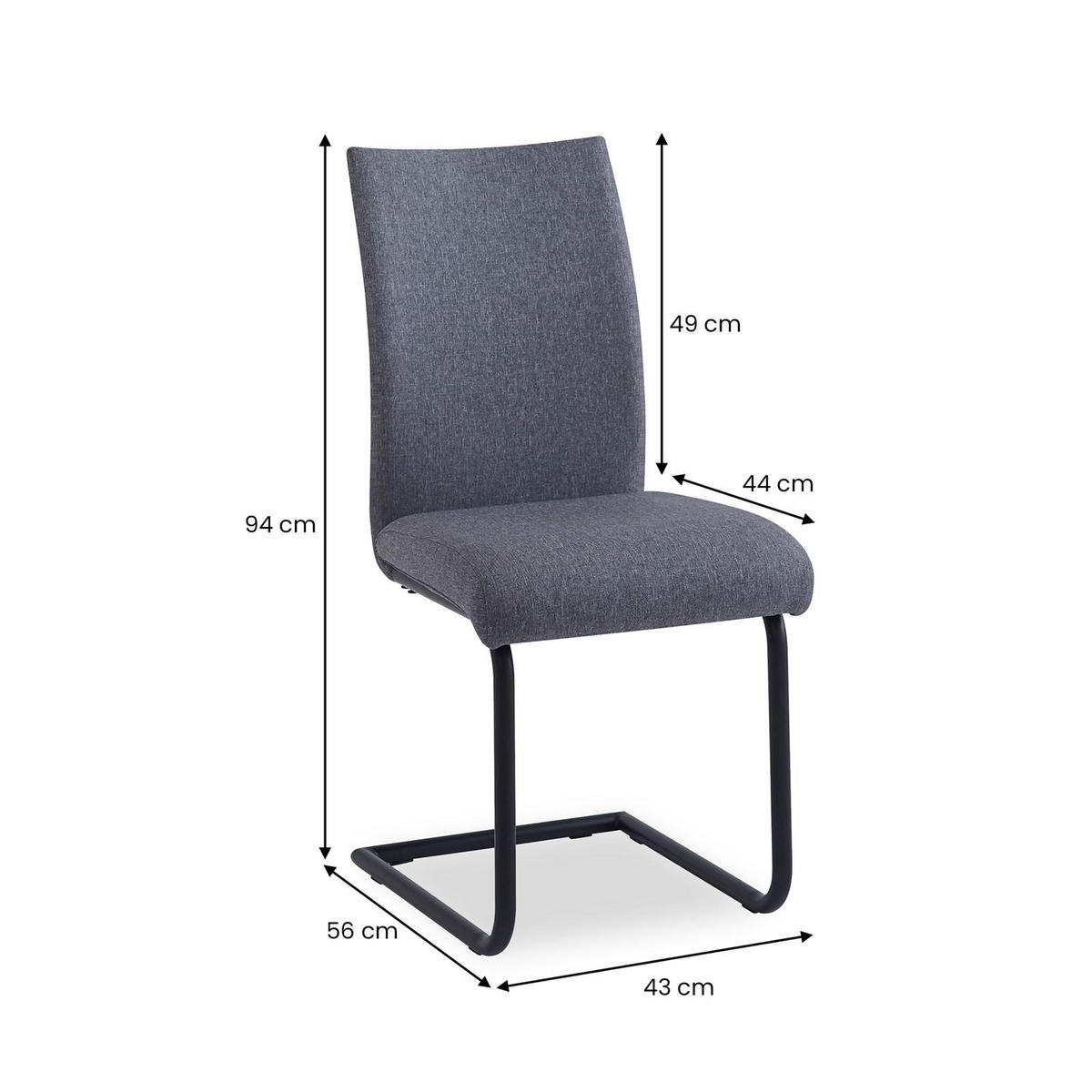 ESSZIMMERSTUHL ALADINO 4er-Set grau/schwarz - Schwarz/Grau, Textil (43/94/56cm) - IDIMEX