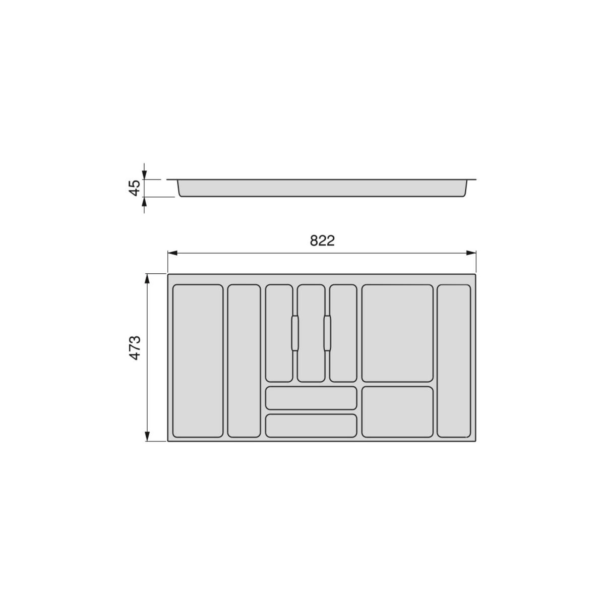 BESTECKEINSATZ Optima Vertex/Concept, Tiefe 500mm, Plattenstärkenstärke 16mm, Modul 900mm, Kunststoff, Anthrazitgrau - Anthrazit, Kunststoff (86.5/5/52cm) - EMUCA