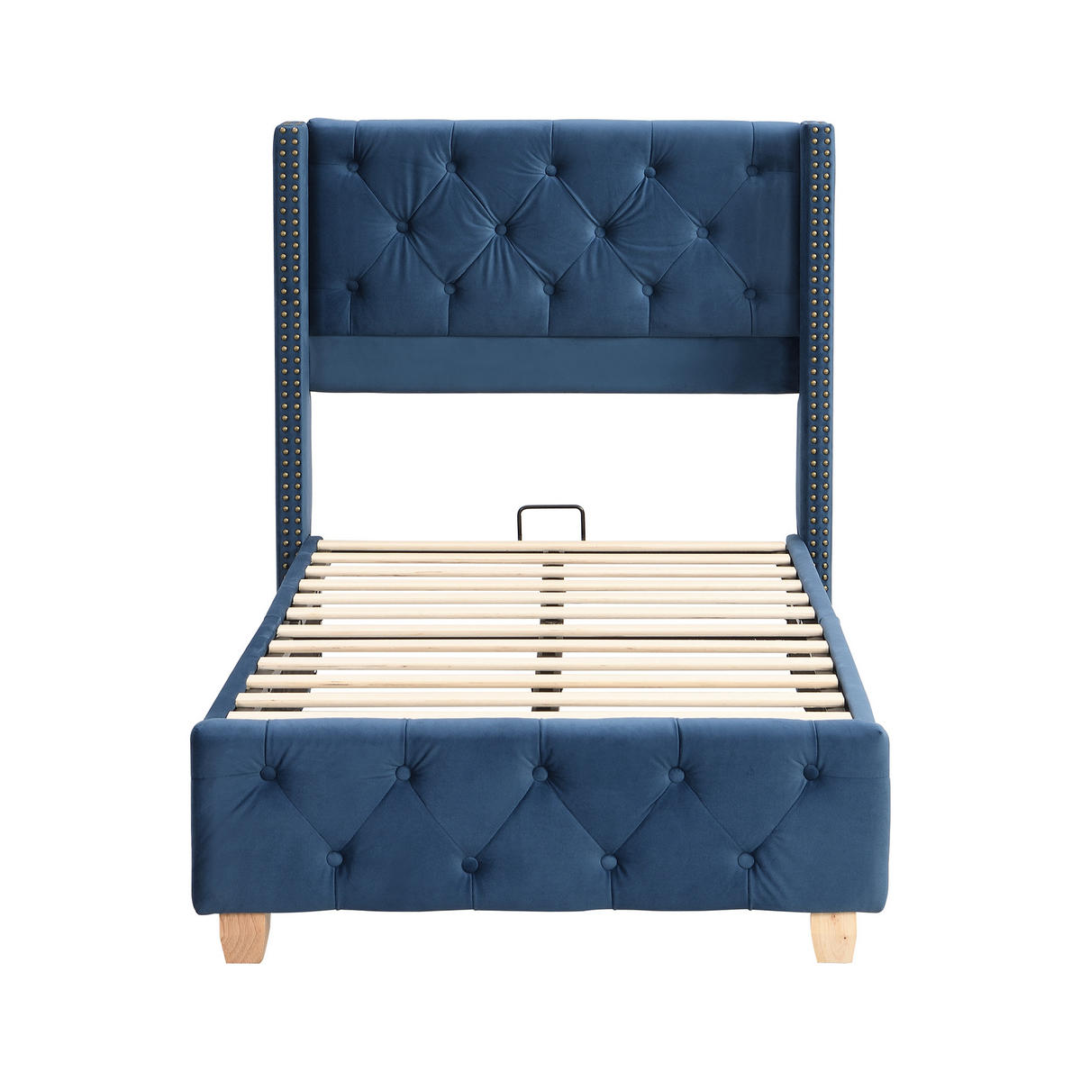 POLSTERBETT 90/200 cm Blau mit Lattenrost und Knopfpolsterung - Blau, Textil (90/200cm) - OKWISH