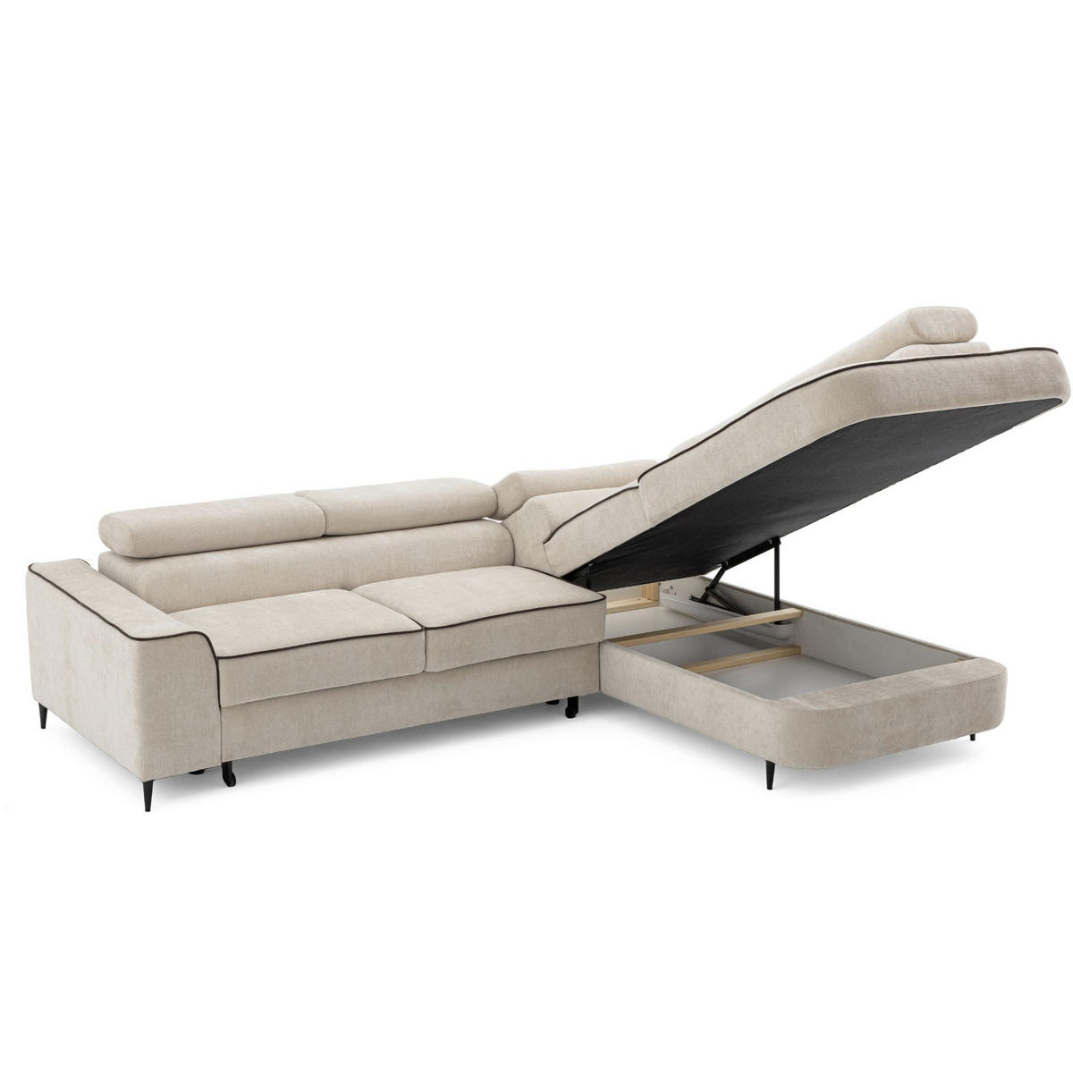 ECKSOFA EVER L Rechts mit Schlaffunktion 193x126 Chenille Beige - Beige/Schwarz, Holz/Textil (204/267cm) - Muffo