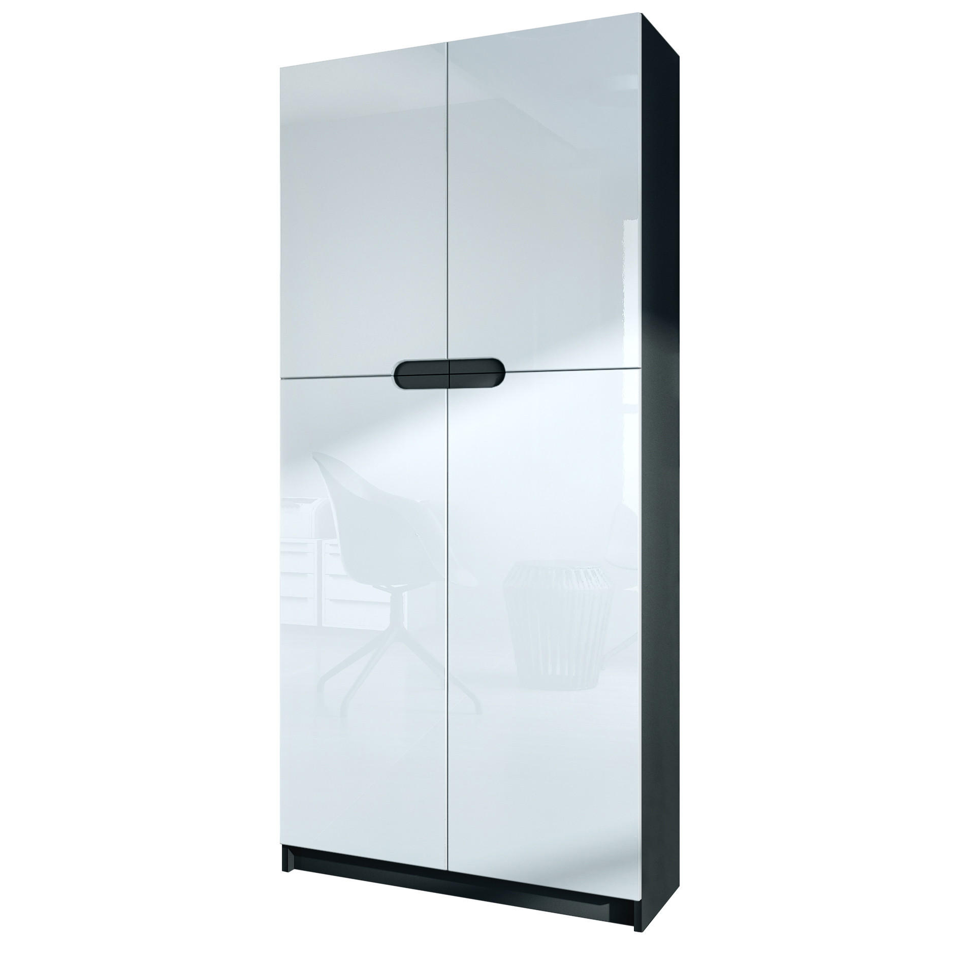 BÜROSCHRANK Logan Fronten in Weiß Hochglanz - Weiß Hochglanz, Holzwerkstoff (82/185/37cm) - Vladon