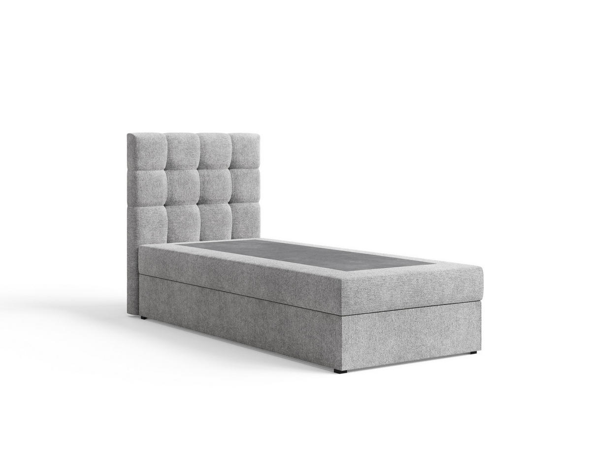 BOXBETT - Bett 05 OSLO - Aragon - 90x200 cm - mit Bettkasten und Komfort-Topper - Hellgrau, Holz (90/200cm) - ROYAL24_MARKT