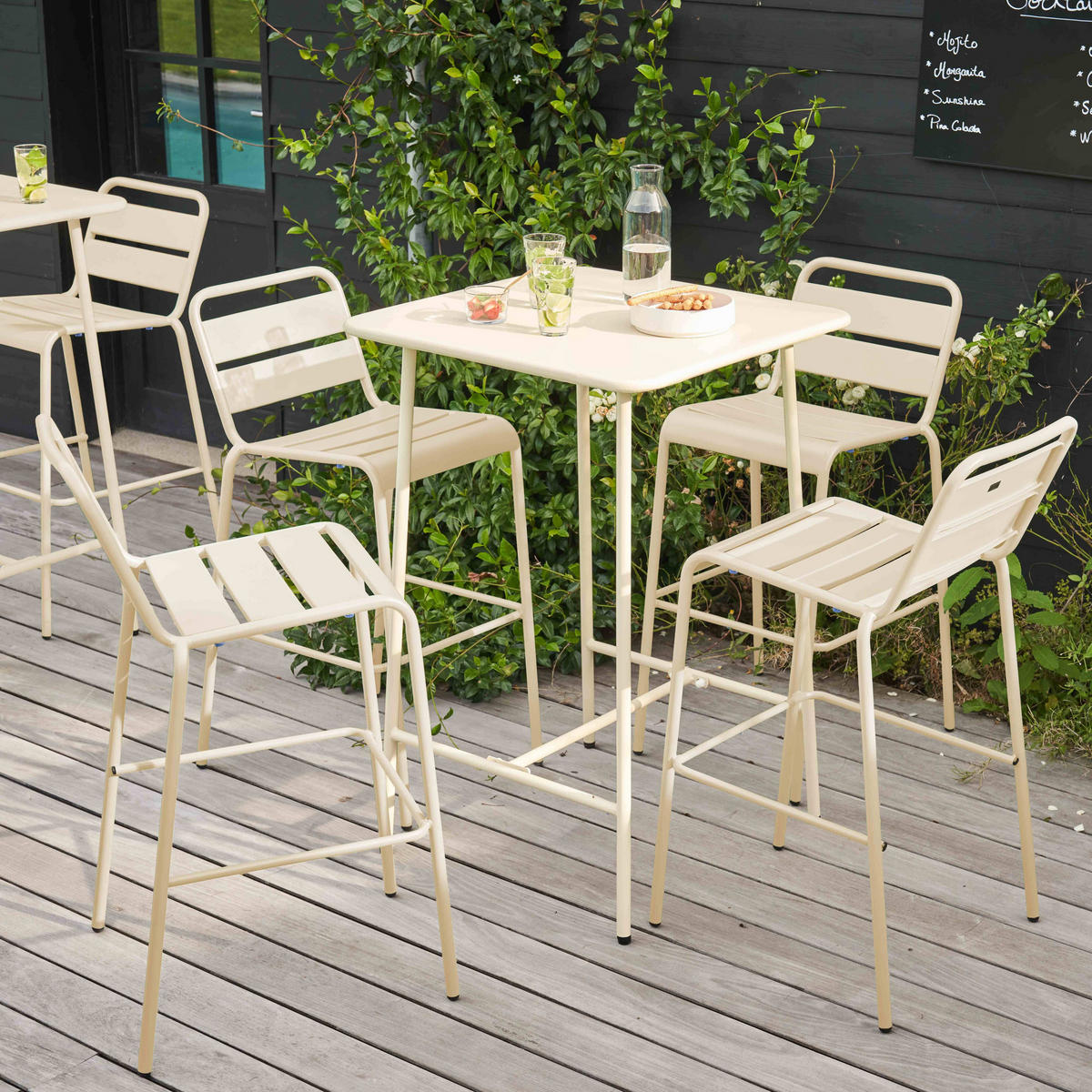 GARTENSET 5-tlg., Elfenbeinfarbe - Beige, Metall - Oviala