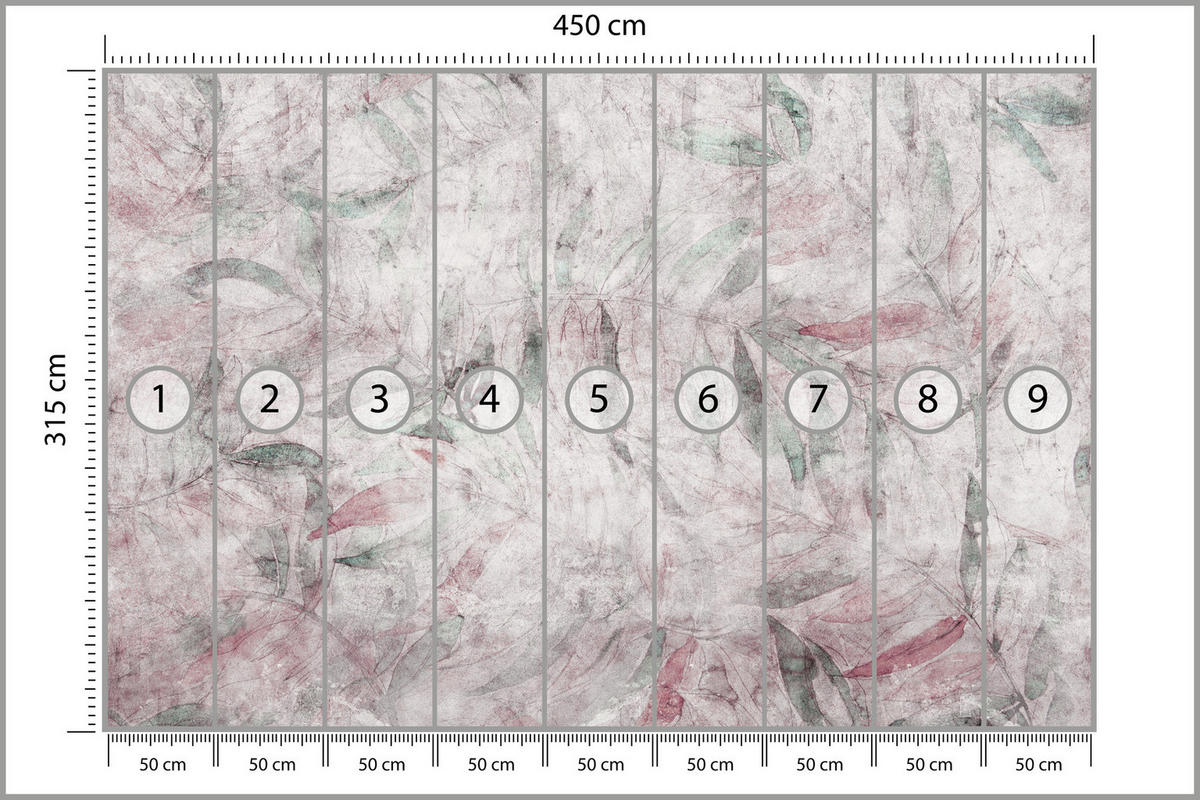 FOTOTAPETE Blätter Beton Abstraktion Vintage 450x315 - Violett/Rosa, Papier (450/315cm) - Muralo