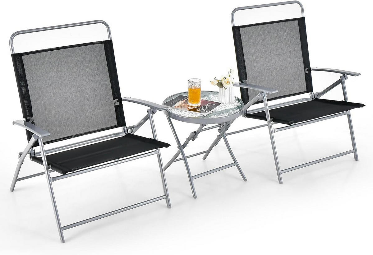 BALKONSET Klappbar Schwarz(3-teilig) - Schwarz, Metall - COSTWAY