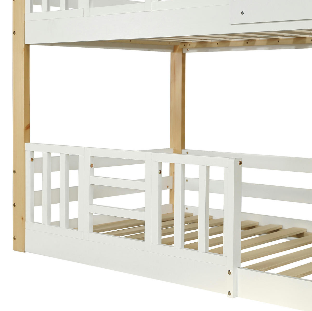 HAUSBETT 90/200 cm Weiß/Natur mit Aufbewahrungstreppe - Weiß, Holz (90/200cm) - Flora Grace