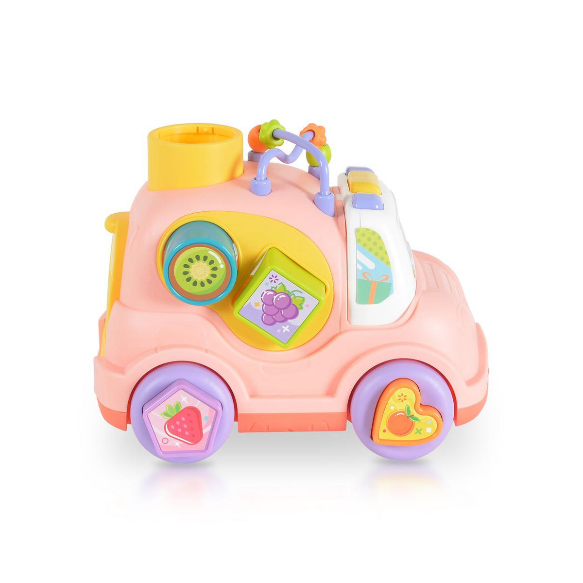 SORTIERSPIEL Auto Musik Licht rosa 4 Formen, Hammer, Motorikschleife, 3 Bälle, ab 18 Monaten, Stauraum - Rosa, Kunststoff (24/15/14cm) - Moni