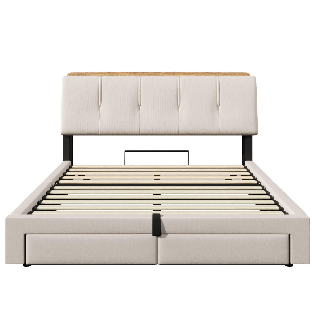 POLSTERBETT 140/200 cm mit LED-Beleuchtung, USB- und USB-C-Anschluss, hydraulischem Bettkasten und Schubladen, Beige - Beige, Textil (140/200cm) - Redom