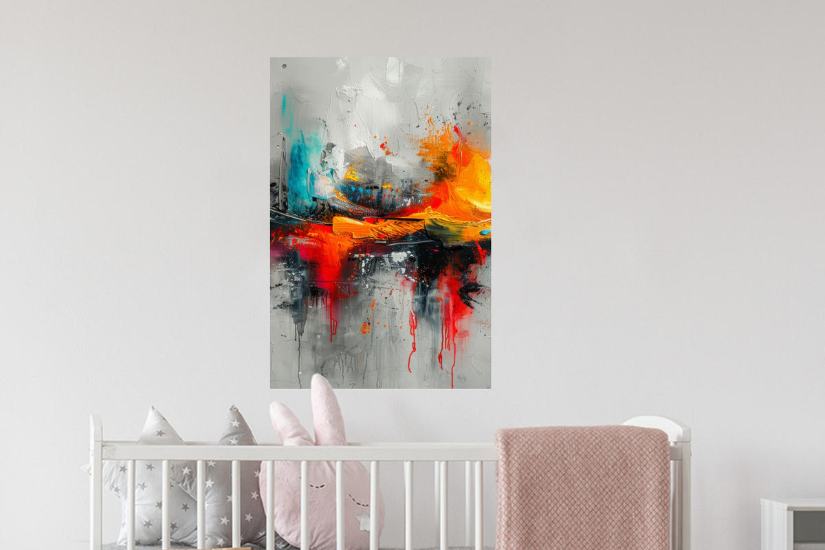 WANDTATTOO Moderne Kunst - Orange - Grau - Abstrakt 40x60 cm - Hellgrau, Kunststoff (40/60/0.1cm) - MuchoWow