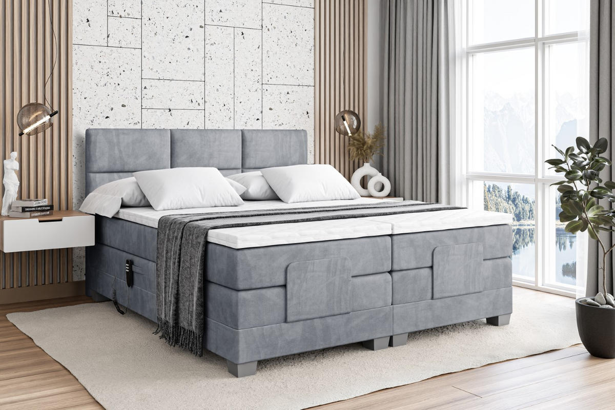 BOXSPRINGBETT elektrisch verstellbar mit 2 Matratzen H4/Taschenfederung PROT EL 200 x 200 Hellgrau - Hellgrau, Holzwerkstoff (207/200cm) - ALTDECOR