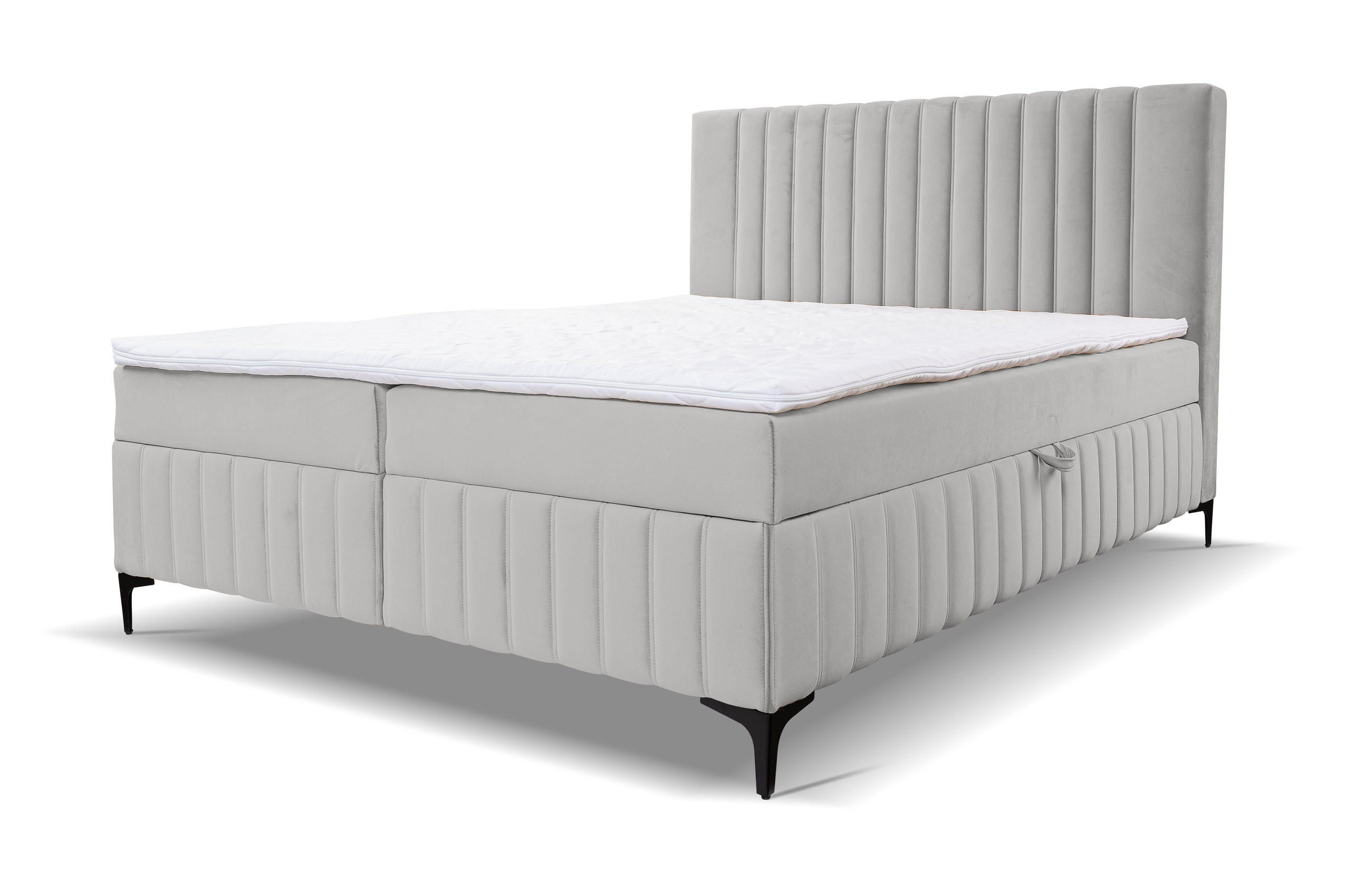 BOXBETT QUANT mit 2 Bettkästen, 160x200, Farbe: Beige, Velourstoff, mit Bonell-Matratze inkl. Topper - Beige, Holz/Kunststoff (160/200cm) - VENASI MÖBEL