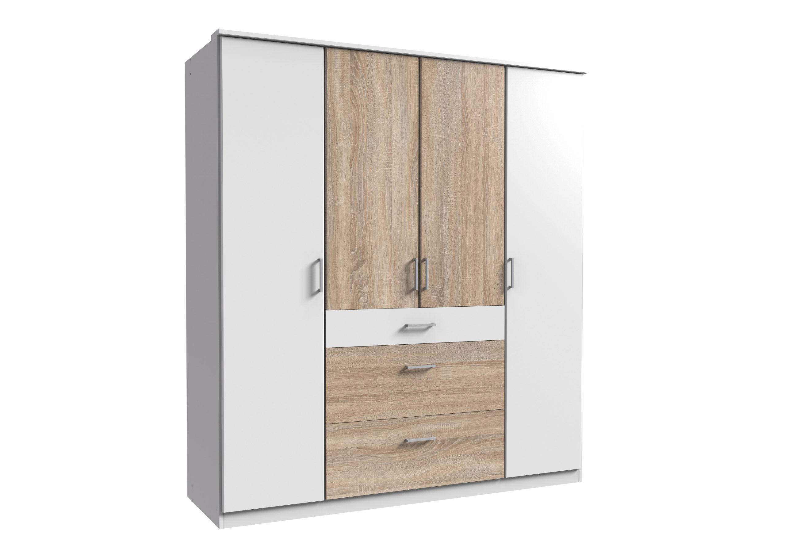 KLEIDERSCHRANK Click in Weiß mit Eiche Sägerau - Drehtürenschrank 179 cm Breite ohne Spiegel - Weiß, Holzwerkstoff (179/199/58cm)