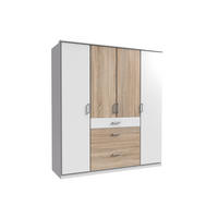 KLEIDERSCHRANK Click in Weiß mit Eiche Sägerau - Drehtürenschrank 179 cm Breite ohne Spiegel - Weiß, Holzwerkstoff (179/199/58cm)