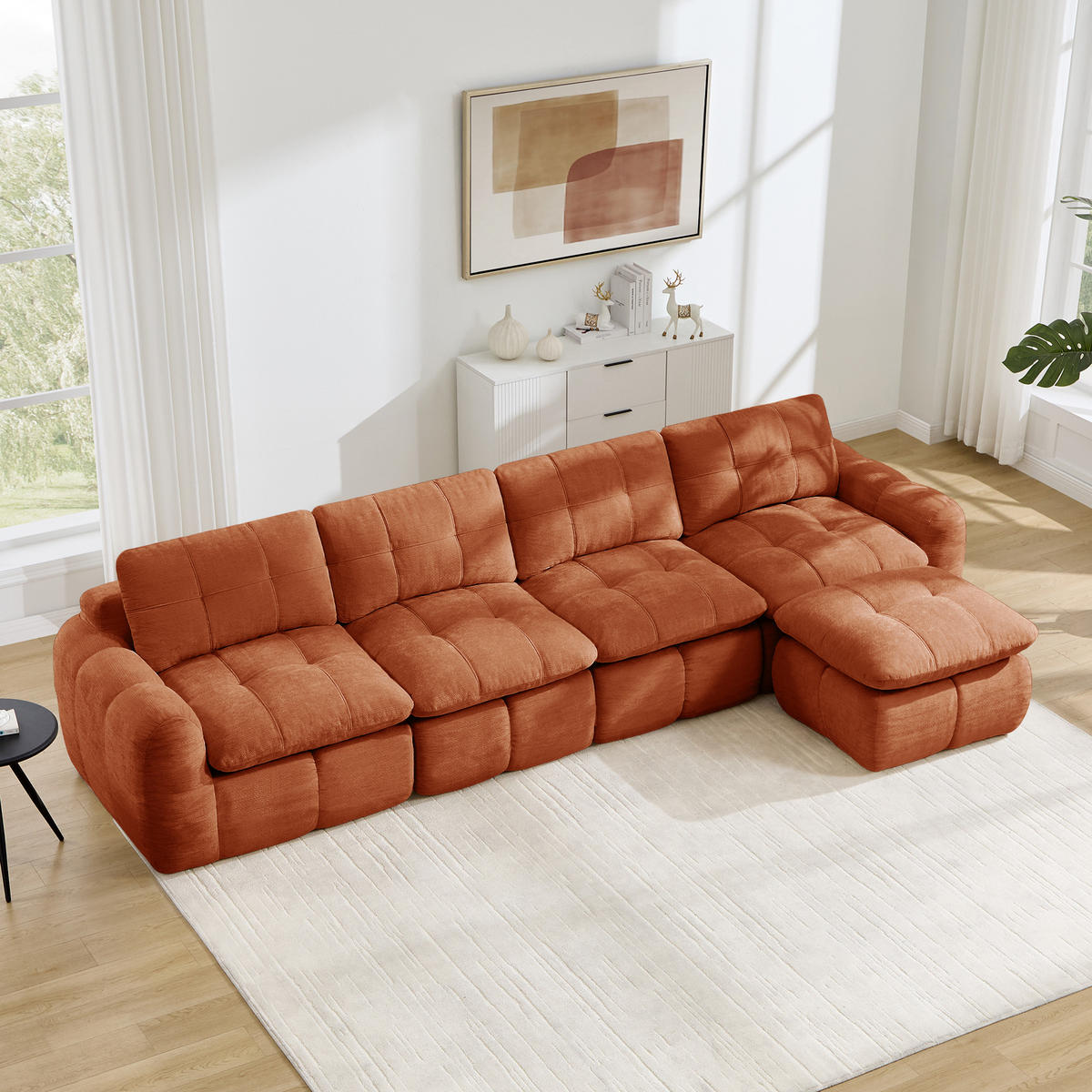 ECKSOFA 334/160/68 cm Orange Chenille mit 1 Fußhocker - Orange, Textil (334/160cm) - Oxeza