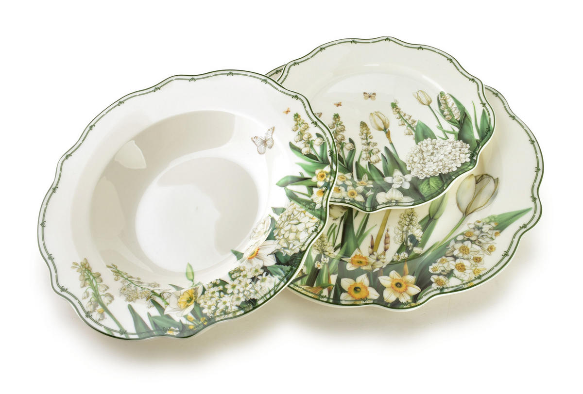 GESCHIRR-SET Lea Elegant Grün 18-tlg 27/19,5/22 cm Keramik - Grün, Keramik (19.5/22/27cm) - Mondex