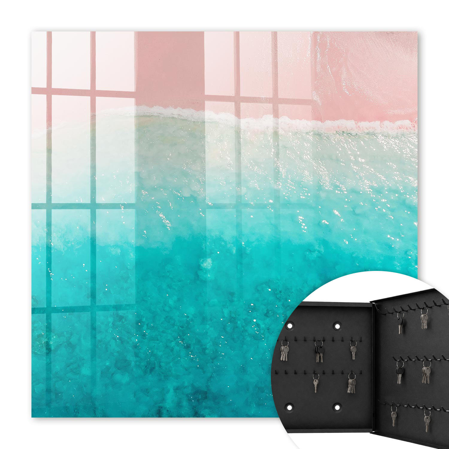 SCHLÜSSELBOX Schwarz 30x30 cm- Türöffnung nach rechts - Traumstrand - Türkis, Metall (30/30/5cm) - TULUP