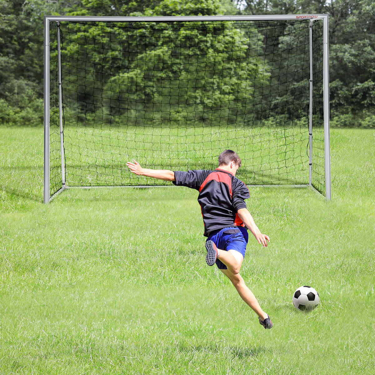 FUSSBALLTOR DE-10569 300x200 cm, wetterfest Schwarz - Grau, Metall (120/300cm) - ComfortXL