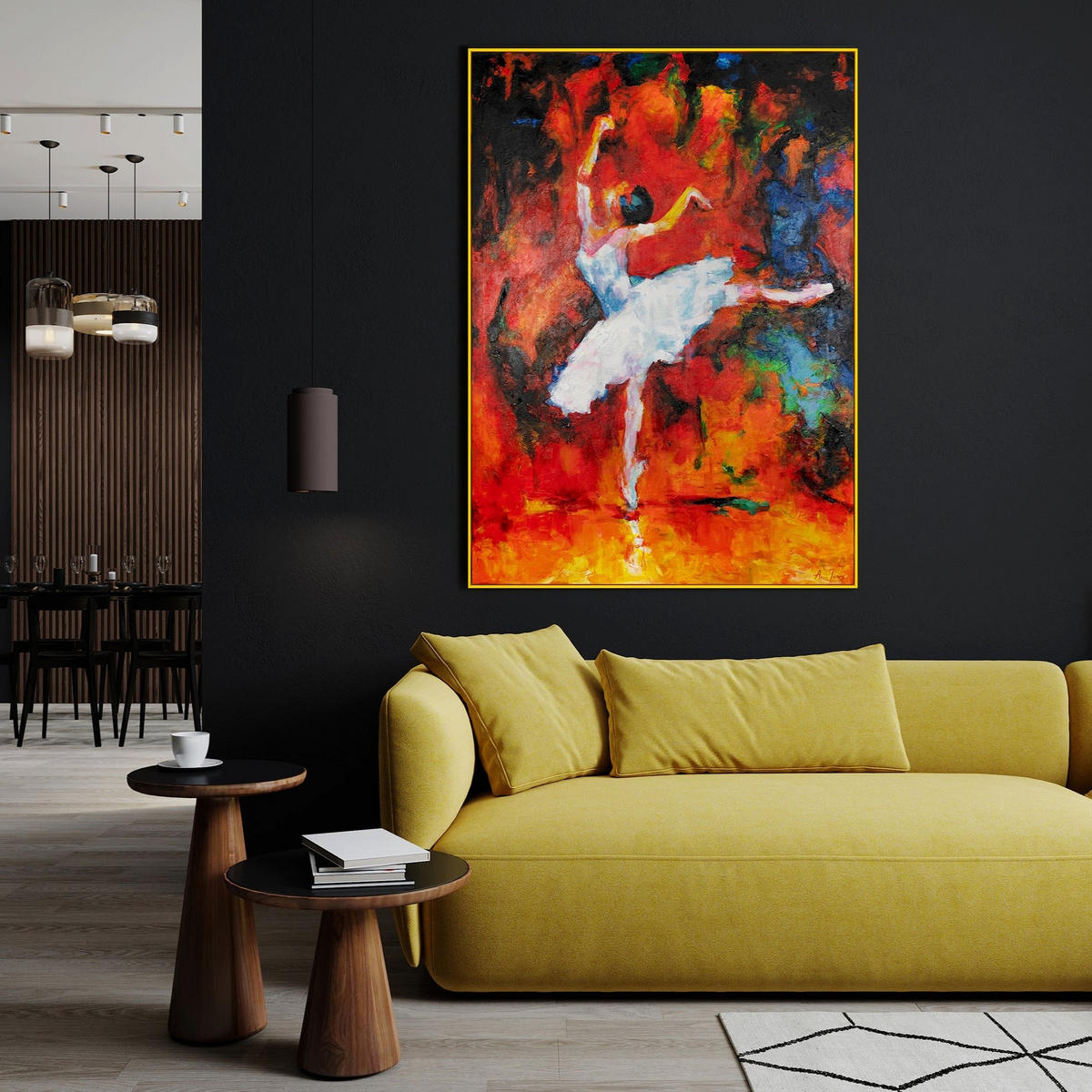 GEMÄLDE Magisches Ballett Schattenfugenrahmen Gelb 120x80 cm - Gelb, Holz (120/80cm) - YS-art gallery