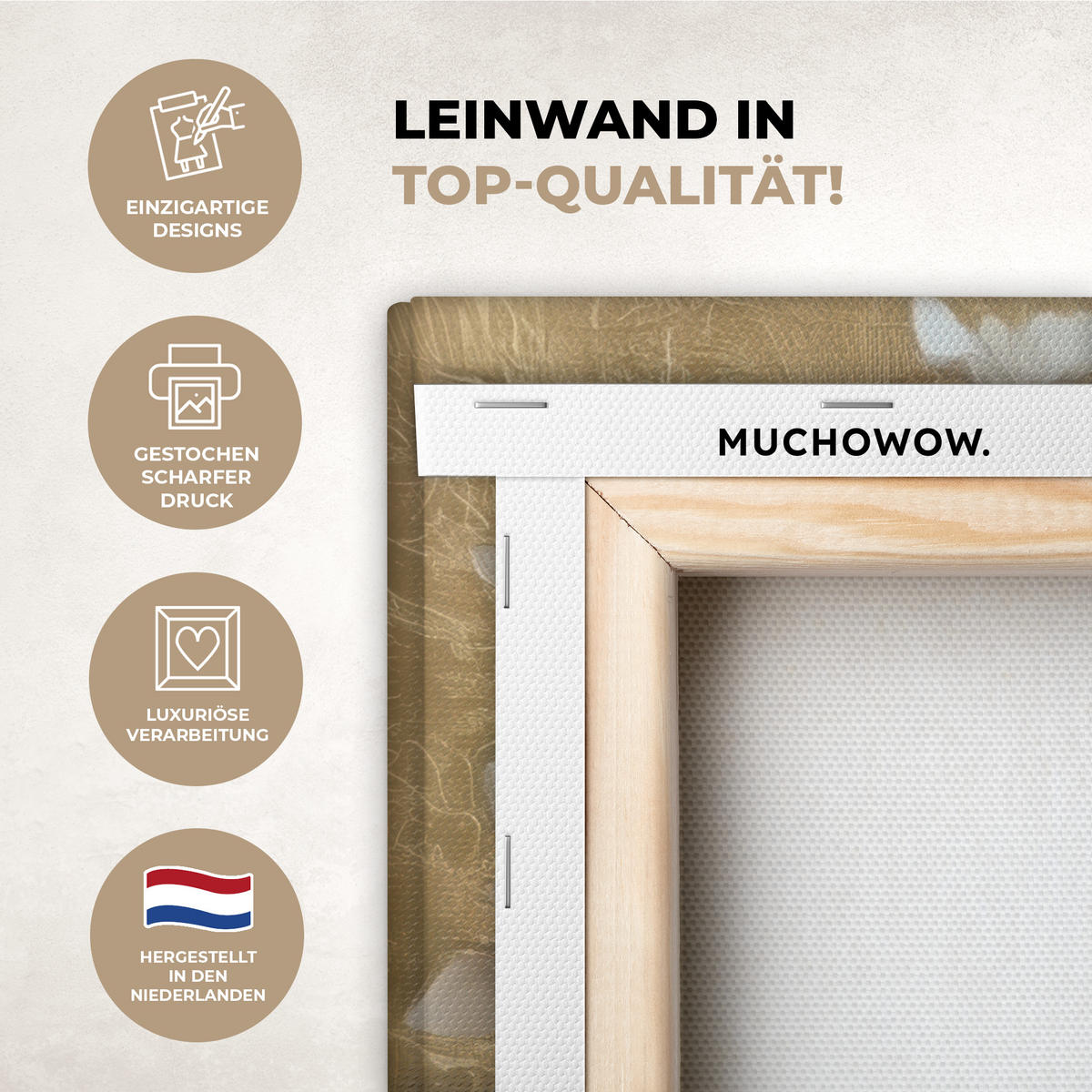 LEINWANDBILD Gesicht - Blumen - Gold - Abstrakt Deko Wohnzimmer 20x20 cm - Goldfarben, Textil (20/20cm) - MuchoWow