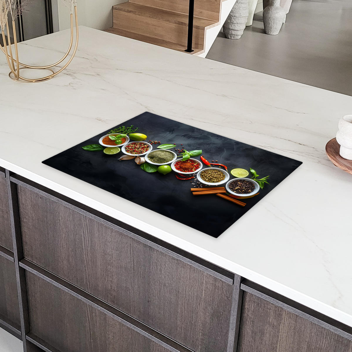 HERDABDECKPLATTE Kräuter - Gewürze - Konkrete Optik - Stilleben Herdabdeckung Induktionsfeld 75x52 cm - Multicolor, Kunststoff (75/52/0.2cm) - MuchoWow