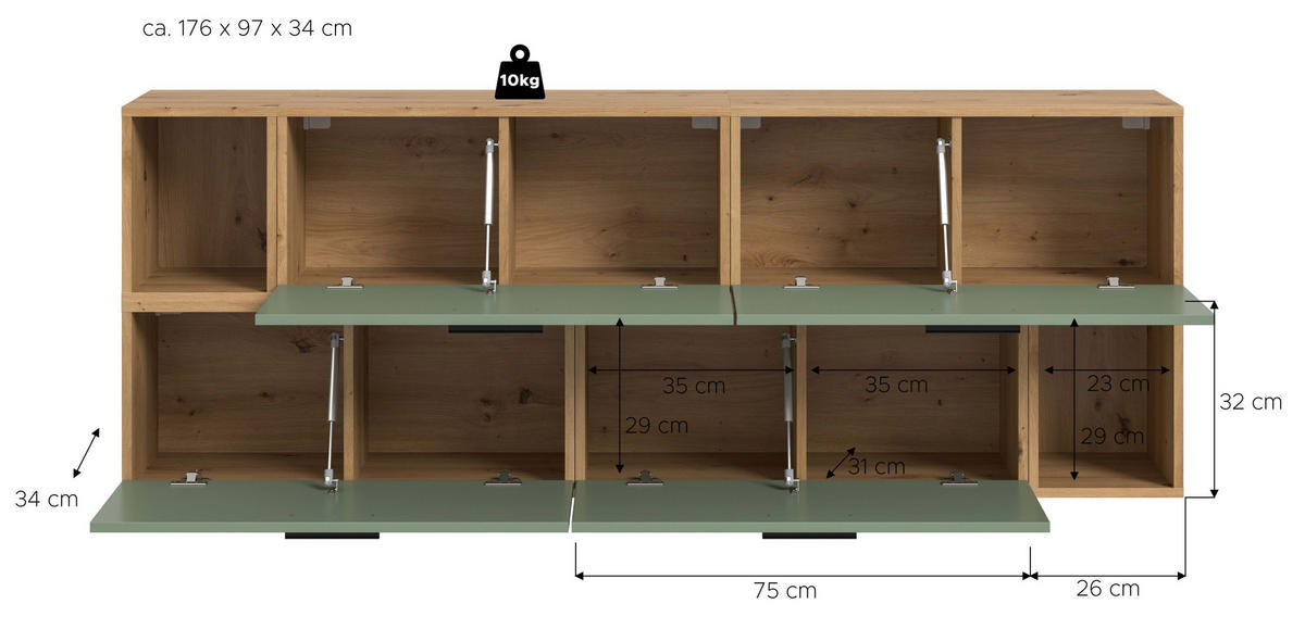 WOHNWAND The One Smoke Green 176/34/97 cm - Braun, Holzwerkstoff (176/97/34cm) - Xonox