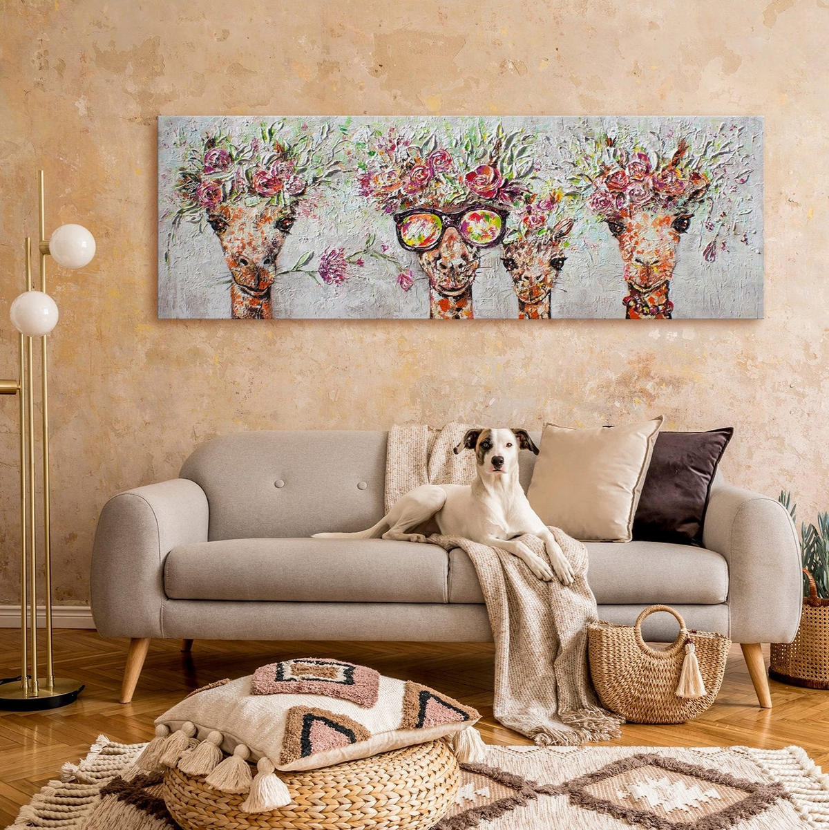 GEMÄLDE Giraffen auf Keilrahmen 120x40 cm - Multicolor, Holz (120/40cm) - YS-art gallery