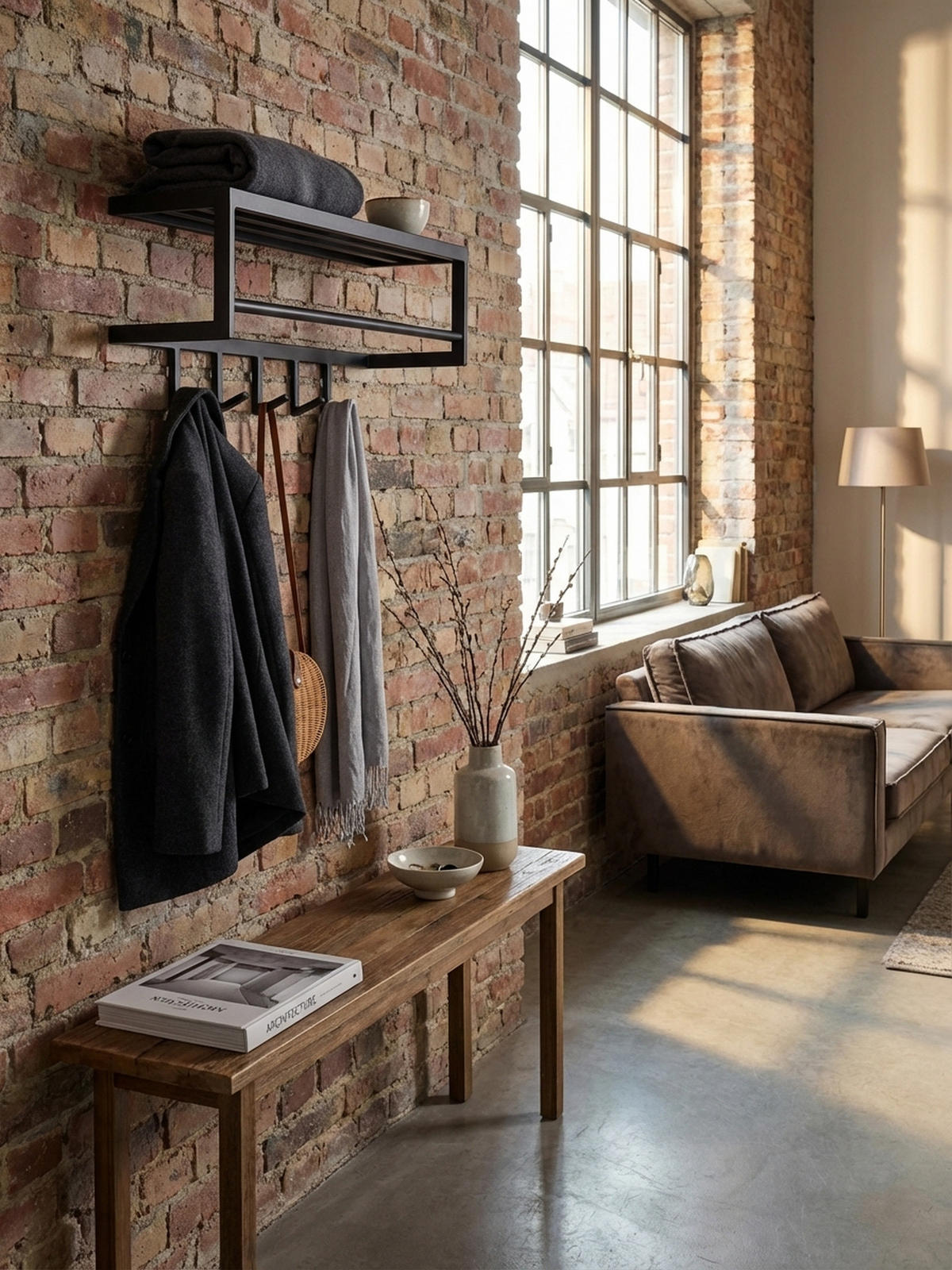 WANDGARDEROBE Metall Schwarz Modern mit 5 Haken und Kleiderstange - Schwarz, Metall (70/20/20cm) - KADIMA DESIGN