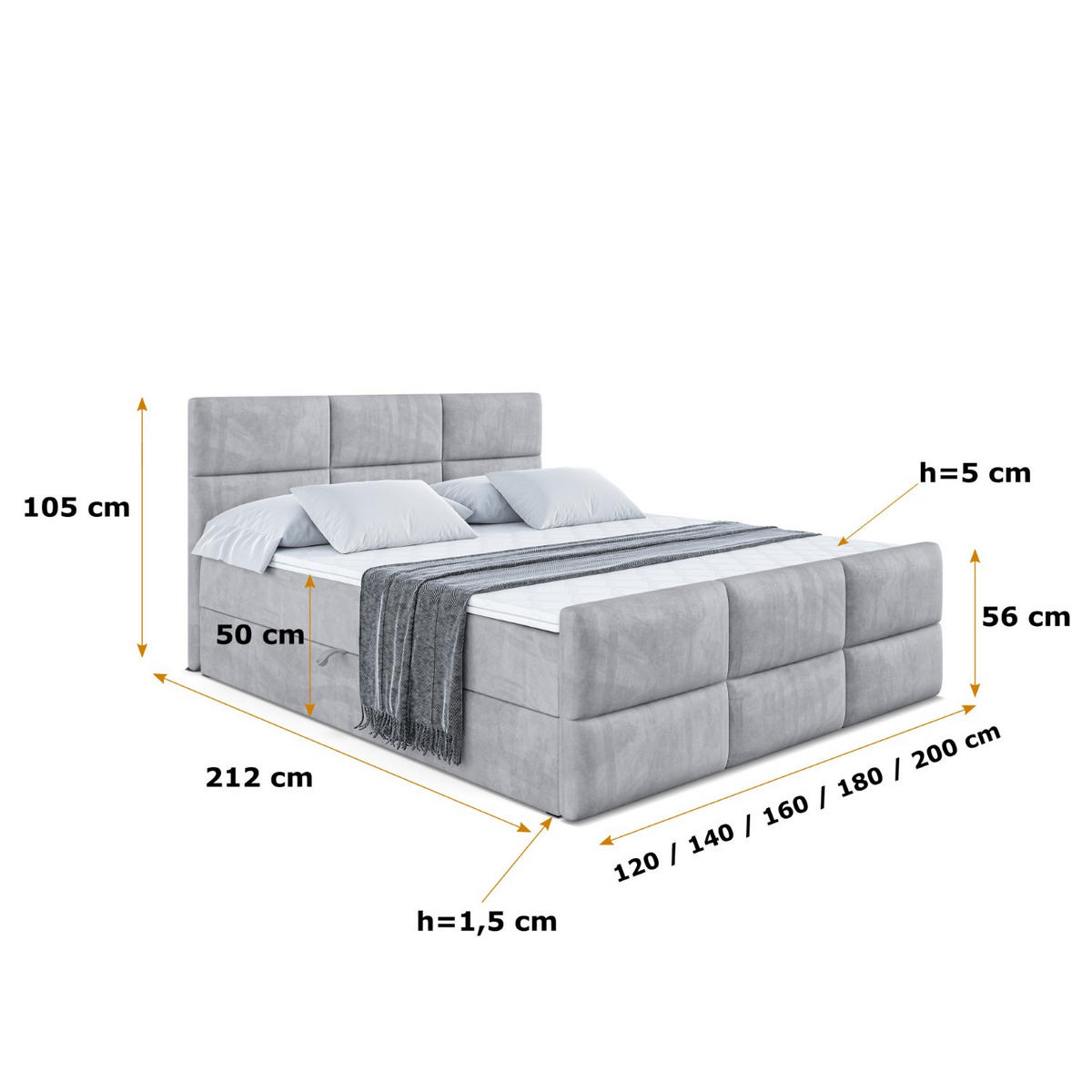 BOXBETT OHIO-Z - 120x200 cm - H4 - Hellgrau - Hellgrau, Holzwerkstoff (120/200cm) - ALTDECOR