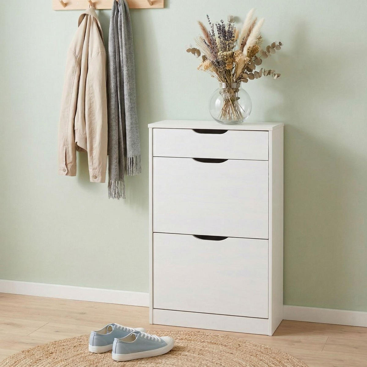 SCHUHSCHRANK BASIL - Weiß, Holz (58/93/25cm) - IDIMEX